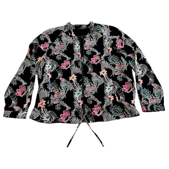 Banana Republic Black Bird Print Zip Front Drapey Bomber Jacket Size XL Flowy Dr - Picture 6 of 7